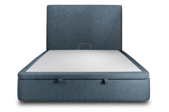 Lit coffre 160x200 cm avec Tête de lit tapissée - Tissu Bouclette Bleu