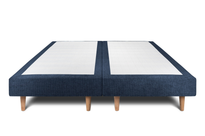 Lit 2x 90x200 cm - Sommier tapissier H29 cm + tête de lit capitonnée - Tissu Toile natté Bleu Océan