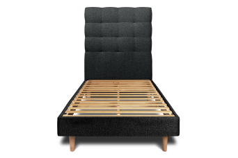 Lit 90x190 cm - Sommier à lattes H29 cm + tête de lit capitonnée - Tissu Bouclette Noir