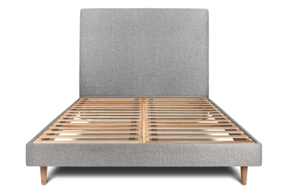 Lit 180x200 cm - Sommier à lattes H29 cm + tête de lit tapissée - Tissu Bouclette Gris