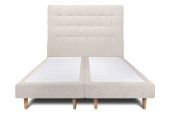 Lit 2x 80x200 cm - Sommier tapissier H29 cm + tête de lit capitonnée - Tissu Toile natté Beige Clair