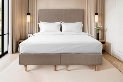 Lit 2x 100x200 cm - Sommier tapissier H35 cm + tête de lit tapissée - Tissu Velours Taupe