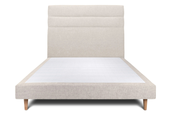 Lit 140x190 cm - Sommier tapissier H29 cm + tête de lit à lignes - Tissu Toile natté Beige Clair