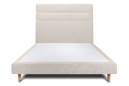 Lit 140x190 cm - Sommier tapissier H29 cm + tête de lit à lignes - Tissu Toile natté Beige Clair