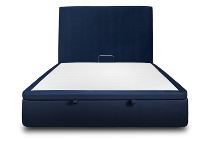 Lit coffre 200x200 cm avec Tête de lit tapissée - Tissu Velours Bleu Océan