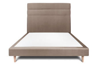 Lit 160x200 cm - Sommier tapissier H29 cm + tête de lit à lignes - Tissu Velours Taupe