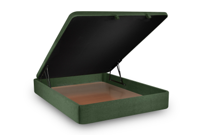 Lit coffre 200x200 cm avec Tête de lit capitonnée - Tissu Toile natté Vert Kaki
