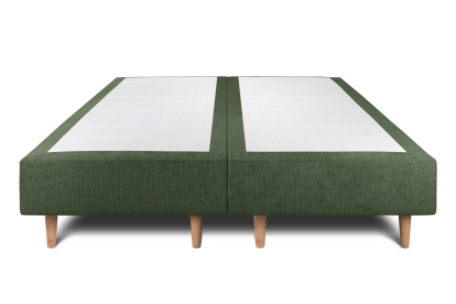 Lit 2x 80x200 cm - Sommier tapissier H35 cm + tête de lit capitonnée - Tissu Toile natté Vert Kaki