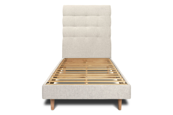 Lit 90x190 cm - Sommier à lattes H29 cm + tête de lit capitonnée - Tissu Toile natté Beige Clair