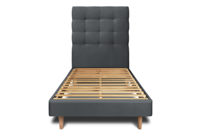 Lit 90x190 cm - Sommier à lattes H29 cm + tête de lit capitonnée - Tissu Velours Gris Anthracite