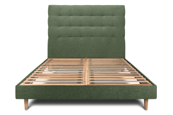 Lit 200x200 cm - Sommier à lattes H29 cm + tête de lit capitonnée - Tissu Toile natté Vert Kaki