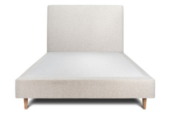 Lit 140x190 cm - Sommier tapissier H35 cm + tête de lit tapissée - Tissu Bouclette Beige Clair