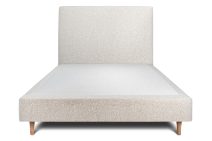 Lit 140x190 cm - Sommier tapissier H35 cm + tête de lit tapissée - Tissu Bouclette Beige Clair