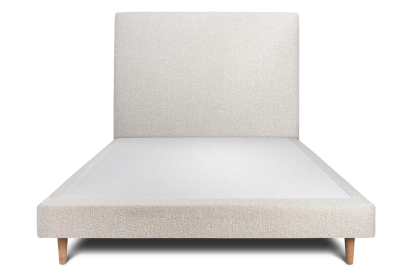 Lit 140x200 cm - Sommier tapissier H29 cm + tête de lit tapissée - Tissu Bouclette Beige Clair