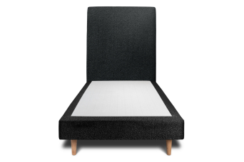 Lit 90x190 cm - Sommier tapissier H29 cm + tête de lit tapissée - Tissu Bouclette Noir