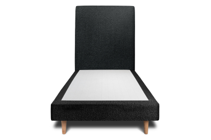 Lit 90x190 cm - Sommier tapissier H29 cm + tête de lit tapissée - Tissu Bouclette Noir