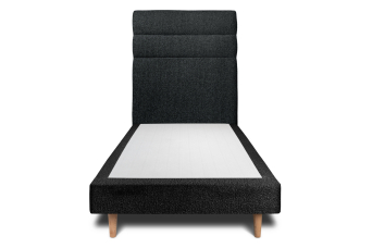 Lit 90x200 cm - Sommier tapissier H29 cm + tête de lit à lignes - Tissu Bouclette Noir