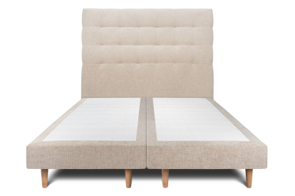 Lit 2x 90x200 cm - Sommier tapissier H29 cm + tête de lit capitonnée - Tissu Toile natté Beige Brun