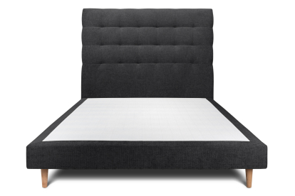 Lit 140x200 cm - Sommier tapissier H29 cm + tête de lit capitonnée - Tissu Toile natté Noir
