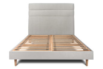Lit 200x200 cm - Sommier à lattes H29 cm + tête de lit à lignes - Tissu Velours Gris Clair