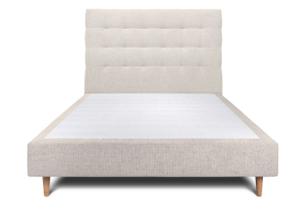 Lit 160x200 cm - Sommier tapissier H35 cm + tête de lit capitonnée - Tissu Toile natté Beige Clair