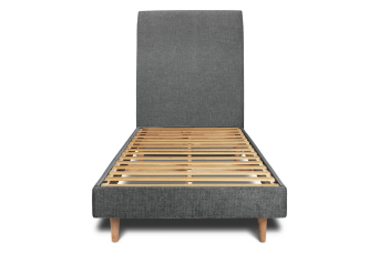 Lit 90x200 cm - Sommier à lattes H29 cm + tête de lit tapissée - Tissu Toile natté Gris Anthracite