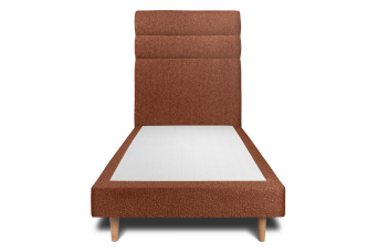 Lit 90x190 cm - Sommier tapissier H29 cm + tête de lit à lignes - Tissu Bouclette Terracotta