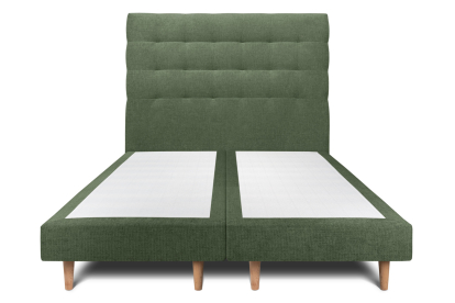 Lit 2x 90x200 cm - Sommier tapissier H29 cm + tête de lit capitonnée - Tissu Toile natté Vert Kaki