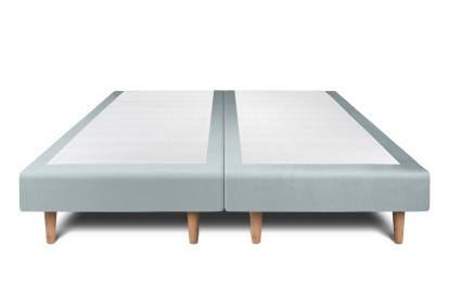 Lit 2x 100x200 cm - Sommier tapissier H29 cm + tête de lit à lignes - Tissu Velours Gris Bleuté