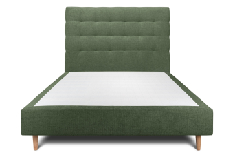 Lit 140x190 cm - Sommier tapissier H35 cm + tête de lit capitonnée - Tissu Toile natté Vert Kaki
