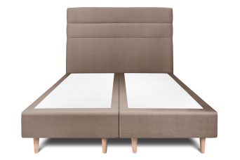 Lit 2x 90x200 cm - Sommier tapissier H35 cm + tête de lit à lignes - Tissu Velours Taupe