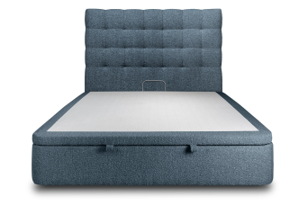 Lit coffre 180x200 cm avec Tête de lit capitonnée - Tissu Bouclette Bleu