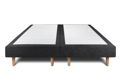 Lit 2x 80x200 cm - Sommier tapissier H29 cm + tête de lit capitonnée - Tissu Toile natté Noir