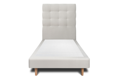 Lit 90x190 cm - Sommier tapissier H29 cm + tête de lit capitonnée - Tissu Velours Gris Clair
