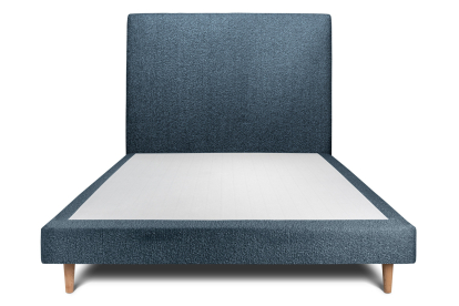 Lit 140x200 cm - Sommier tapissier H29 cm + tête de lit tapissée - Tissu Bouclette Bleu
