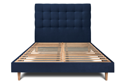 Lit 200x200 cm - Sommier à lattes H29 cm + tête de lit capitonnée - Tissu Velours Bleu Océan