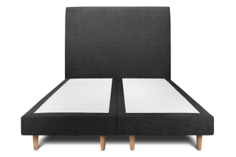 Lit 2x 80x200 cm - Sommier tapissier H29 cm + tête de lit tapissée - Tissu Toile natté Noir