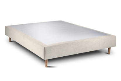 Lit 160x200 cm - Sommier tapissier H35 cm + tête de lit capitonnée - Tissu Toile natté Beige Clair