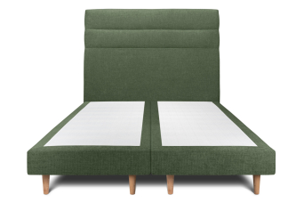 Lit 2x 90x200 cm - Sommier tapissier H29 cm + tête de lit à lignes - Tissu Toile natté Vert Kaki