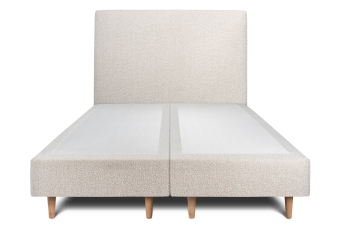 Lit 2x 80x200 cm - Sommier tapissier H35 cm + tête de lit tapissée - Tissu Bouclette Beige Clair
