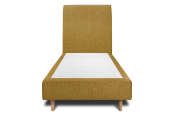 Lit 90x200 cm - Sommier tapissier H35 cm + tête de lit tapissée - Tissu Toile natté Jaune