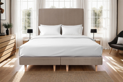Lit 2x 80x200 cm - Sommier tapissier H29 cm + tête de lit tapissée - Tissu Velours Taupe