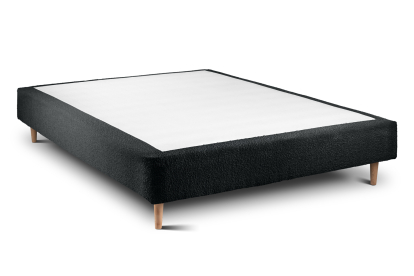 Lit 160x200 cm - Sommier tapissier H35 cm + tête de lit tapissée - Tissu Bouclette Noir
