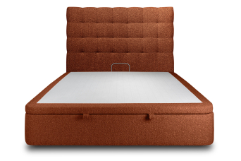 Lit coffre 180x200 cm avec Tête de lit capitonnée - Tissu Bouclette Terracotta
