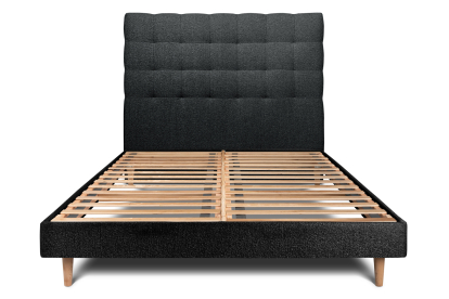 Lit 140x200 cm - Sommier à lattes H29 cm + tête de lit capitonnée - Tissu Bouclette Noir