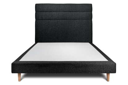 Lit 160x200 cm - Sommier tapissier H29 cm + tête de lit à lignes - Tissu Bouclette Noir