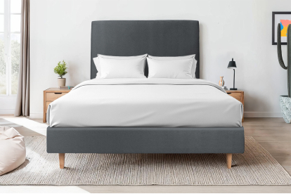 Lit 160x200 cm - Sommier tapissier H35 cm + tête de lit tapissée - Tissu Velours Gris Anthracite