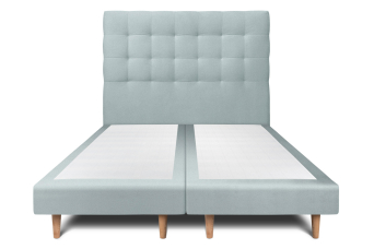 Lit 2x 100x200 cm - Sommier tapissier H29 cm + tête de lit capitonnée - Tissu Velours Gris Bleuté