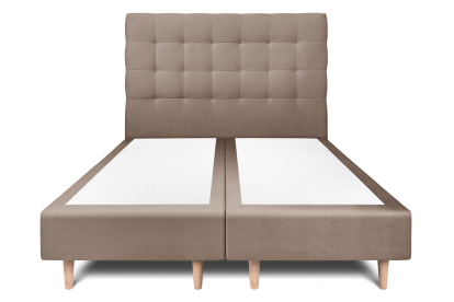 Lit 2x 100x200 cm - Sommier tapissier H35 cm + tête de lit capitonnée - Tissu Velours Taupe