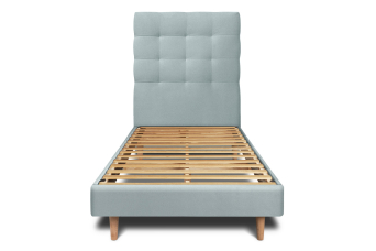 Lit 90x190 cm - Sommier à lattes H29 cm + tête de lit capitonnée - Tissu Velours Gris Bleuté